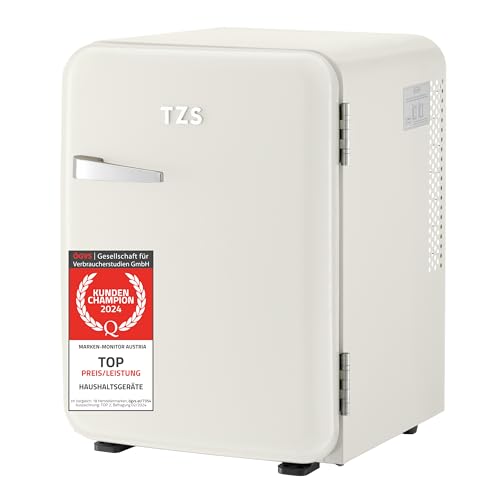 TZS First Austria lautloser Minikühlschrank | Retro Design | Einstellbare Kühlleistung | Türgriff |Thermoelektrisches Kühlsystem | 40L | creme