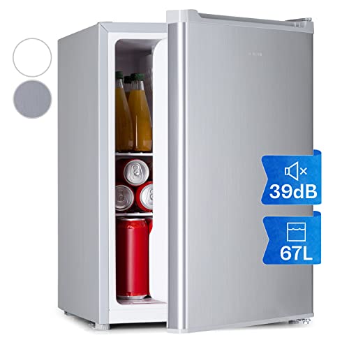 Klarstein Mini Kühlschrank, Retro Mini-Kühlschrank mit Gefrierfach, 67 Liter Getränkekühlschrank Klein & Kompakt, Kleiner Kühlschrank mit Herausnehmbaren Ablagen, Indoor/Outdoor Kühlschrank Leise